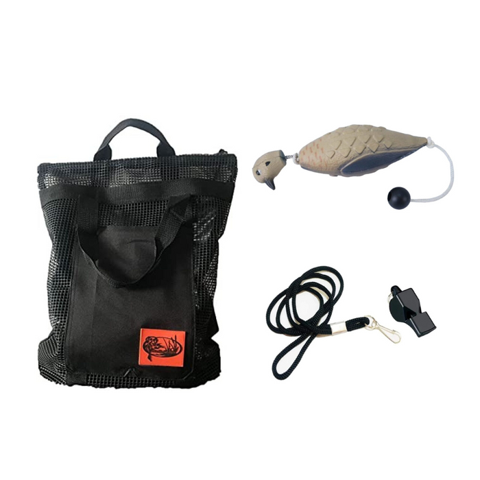 HuntEmUp Hunting Dog Accessories Training Kit - Mourning Dove Training Dummy + Mesh Carrying Bag + Whistle & Lanyard Combo