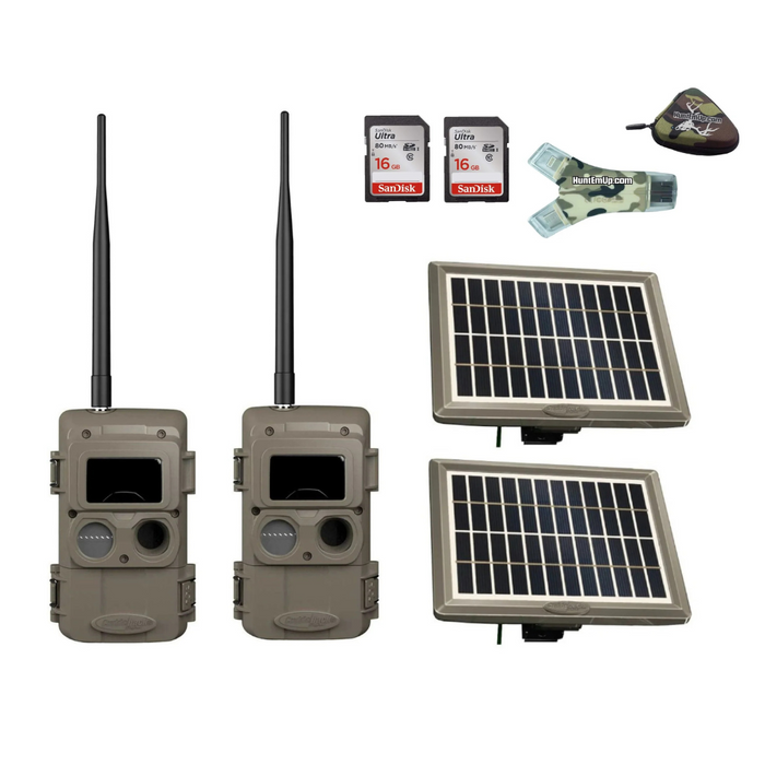 Cuddeback Package - 2x IR LL-2A Cameras, 2x PW-3600 Solar Panels & 16 GB SD Cards w/ Reader