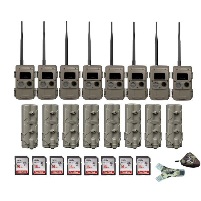 Cuddeback Package - 8x IR LL-2A Cameras, 8x PW-001 Power Banks, & 16 GB SD Cards w/ Reader