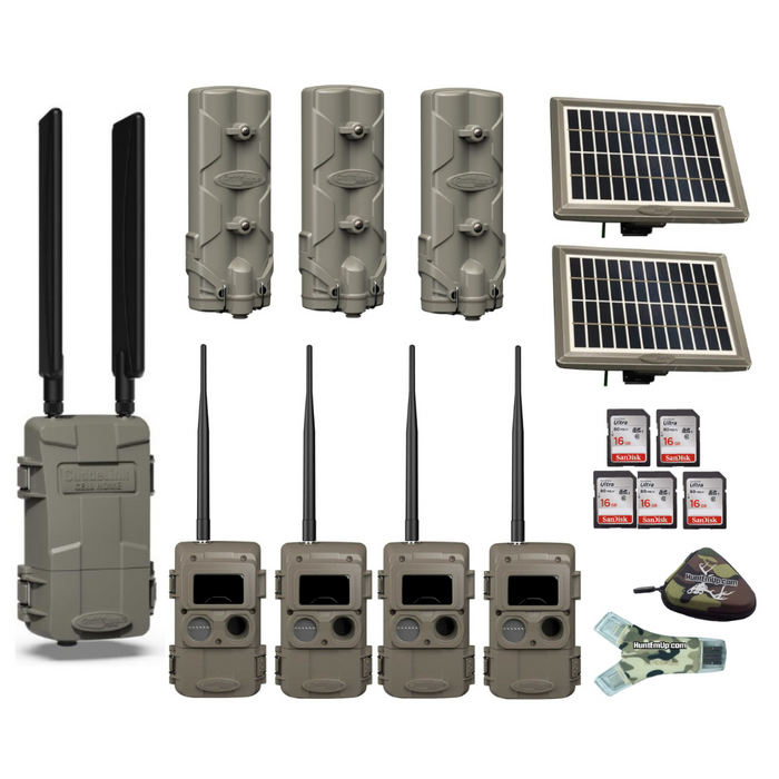 Cuddeback Cuddelink Cell Home LLC-H with 4 long Range IR Cameras IR-LL-2A, 2 Solar Power Banks PW-3600, 3 Battery Power Banks PW-001 & 16GB SD Cards, Card Reader, and Case