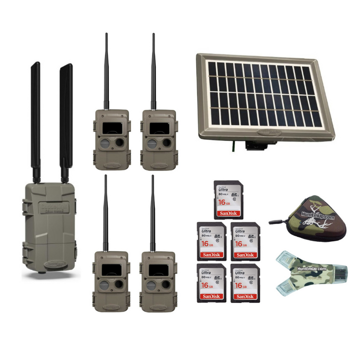 Cuddeback Cuddelink Cell Home LLC-H with 4 Long Range IR Cameras IR-LL-2A, Solar Power Bank PW-3600 & 16GB SD Cards, SD Card Reader, and Case