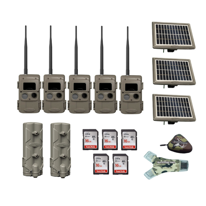 Cuddeback Bundle - 5x IR LL-2A Cameras, 2x PW-001 Power Banks, 3x PW-3600 Solar Panels & 16 GB SD Cards w/ Reader