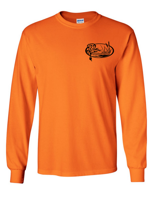 HuntEmUp.com Logo Shirt Long Sleeve T-Shirt for Sporting Dog Enthusiasts - Hunter Orange