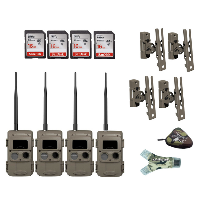 Cuddeback Bundle - Cuddelink 4x IR LL-2A Cameras , 4x Genius PTL Mount 3488 & 16GB SD Cards, Card Reader, and Case