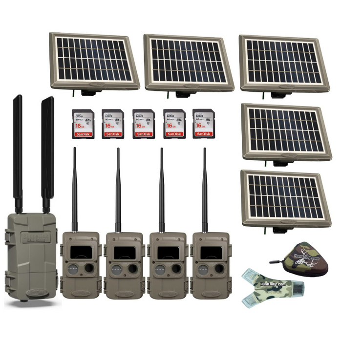 Cuddeback Cuddelink Cell Home LLC-H w/ 4 Long Range IR Cameras IR-LL-2A, 5 Solar Power Banks PW-3600 & 16GB SD Cards, SD Card Reader, and Case