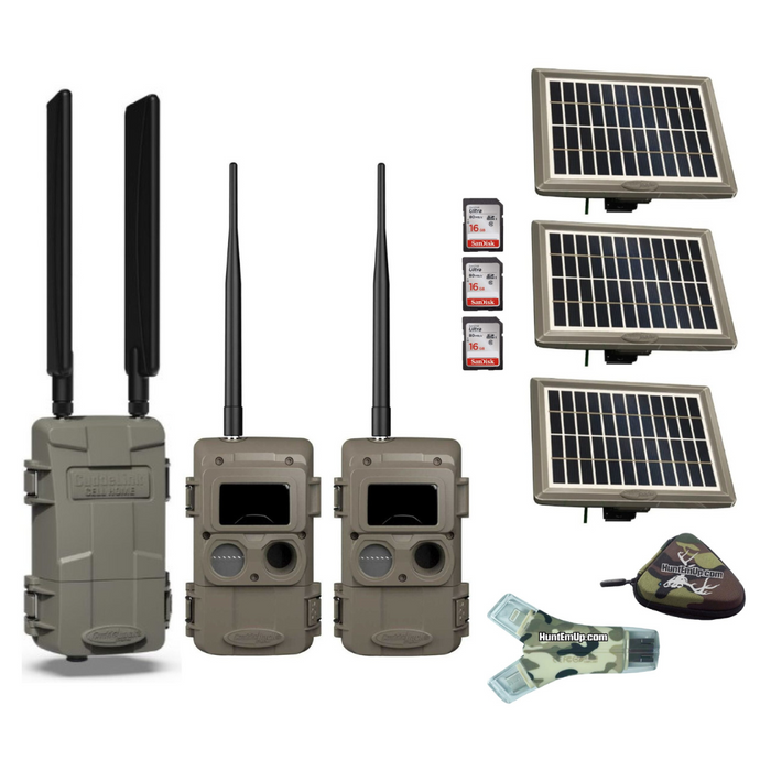 Cuddeback Cuddelink Cell Home LLC-H with 2 Long Range IR Cameras IR-LL-2A, 3 Solar Power Banks PW-3600 & 16GB SD Cards, SD Card Reader, and Case