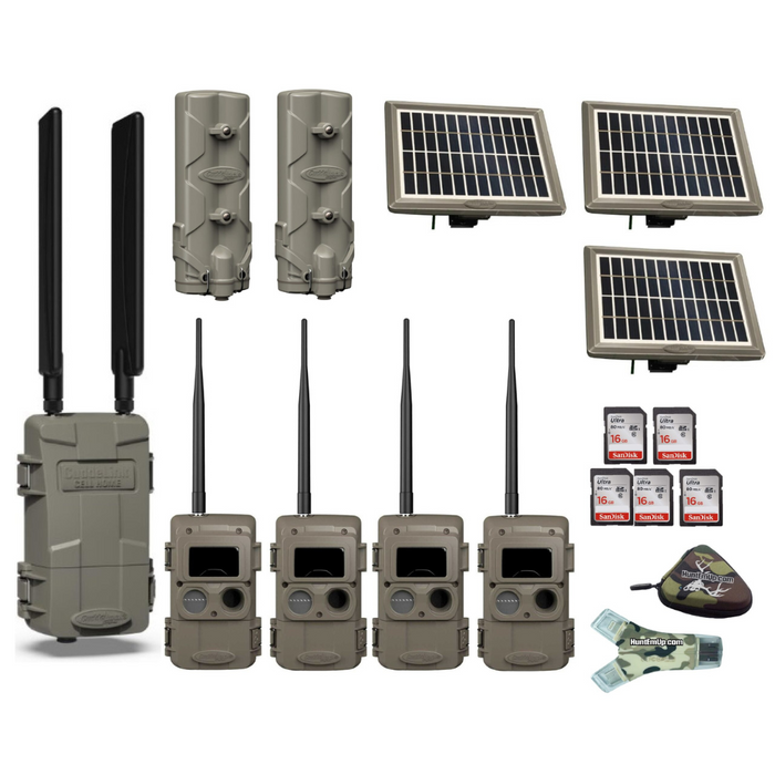 Cuddeback Cuddelink Cell Home LLC-H with 4 Long Range Cameras IR-LL-2A, 3 Solar Power Banks PW-3600, 2 Battery Power Banks PW-001 & 16GB CD Cards, Card Reader, and Case