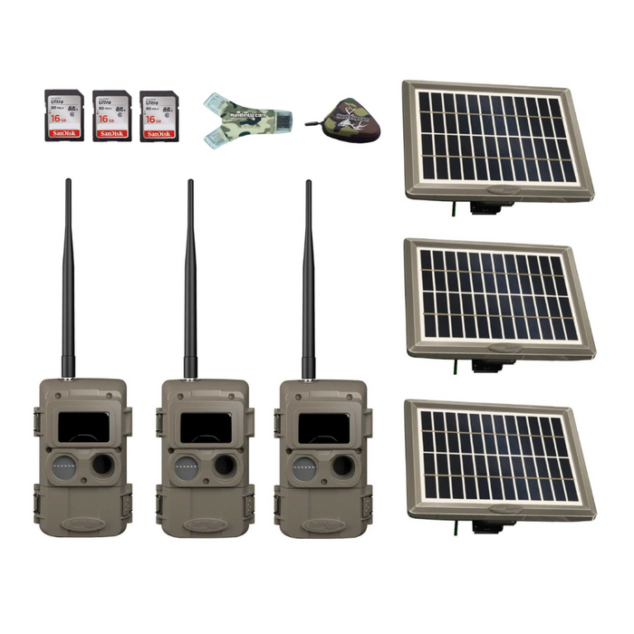 Cuddeback Bundle - 3x IR LL-2A Cameras, 3x PW-3600 Solar Panels & 16 GB SD Cards w/ Reader