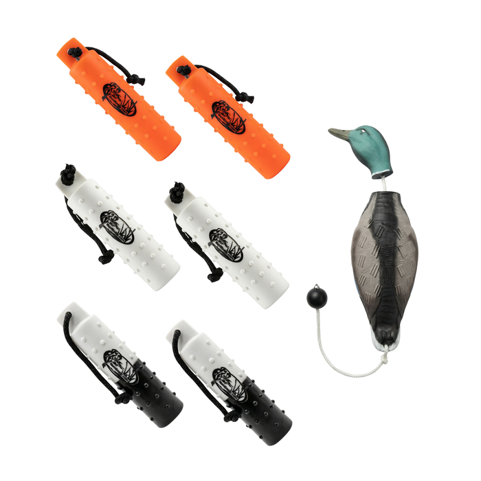 HuntEmUp Hunting Dog Training Equipment -  3 inch Plastic Bumpers With Throw Ropes 6 pc + Fowl Dead Mallard Dummy
