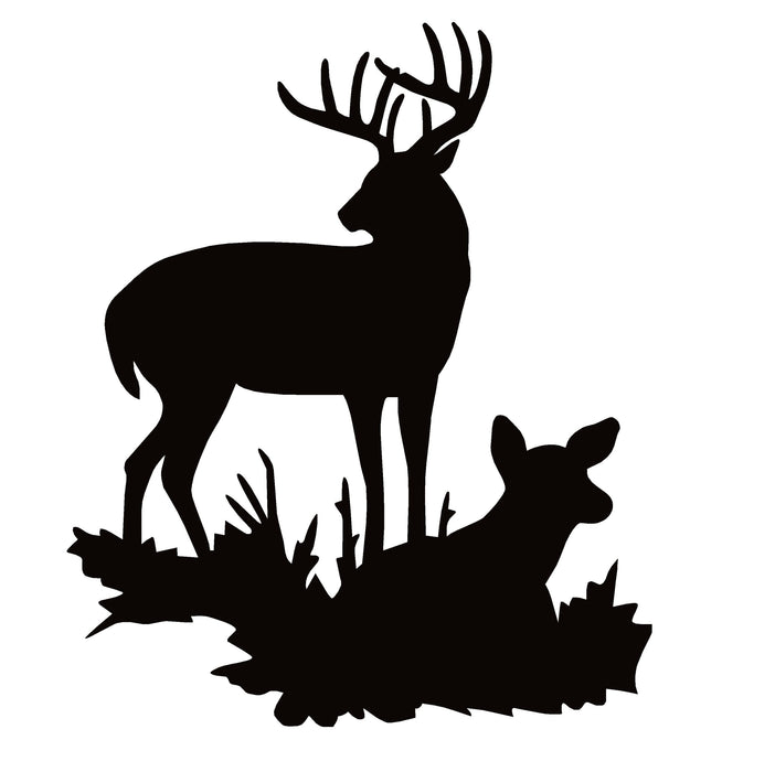 Standing Buck Bedded Doe Deer Hunting Decal – Standing Buck Bedded Doe Deer Hunting Sticker – 7125