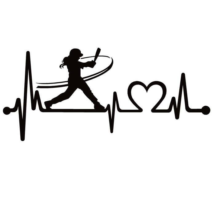 Softball Girl Batting Heartbeat Lifeline Decal Sticker – 7211