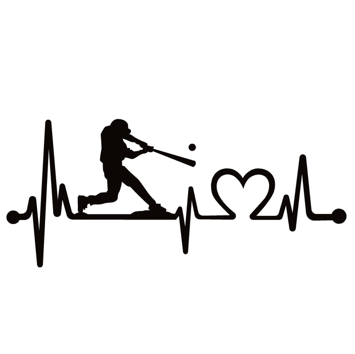 Baseball Guy Batting Heartbeat Lifeline Decal Sticker – 7221