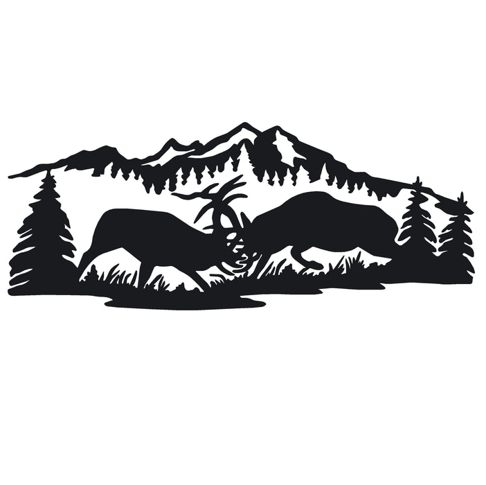 Bulls Fighting Scene Elk Hunting Decal  – Elk Hunting Bulls Fighting Sticker  – 7339