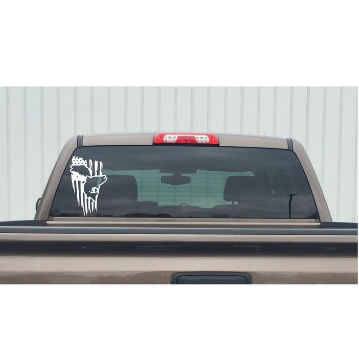 Deer Buck Head Back Image USA Flag Decal – Deer Head Back Image USA Flag Window Sticker – 7418