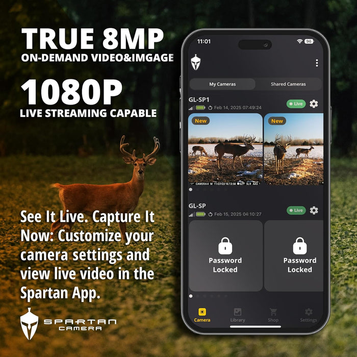 Spartan GoLive 3 Cellular Trail Camera Bundle – 4G LTE Live Streaming Hunting Camera with Security Lock Box & 32GB Micro SD Card (Areus Camo)