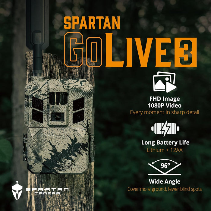 Spartan GoLive 3 Cellular Trail Camera Bundle – 4G LTE Live Streaming Hunting Camera with Security Lock Box & 32GB Micro SD Card (Areus Camo)