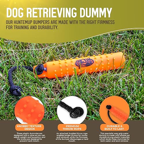 The HuntEmUp 2in Plastic Dog Training Bumper Dummy w/Valve Black White Flasher