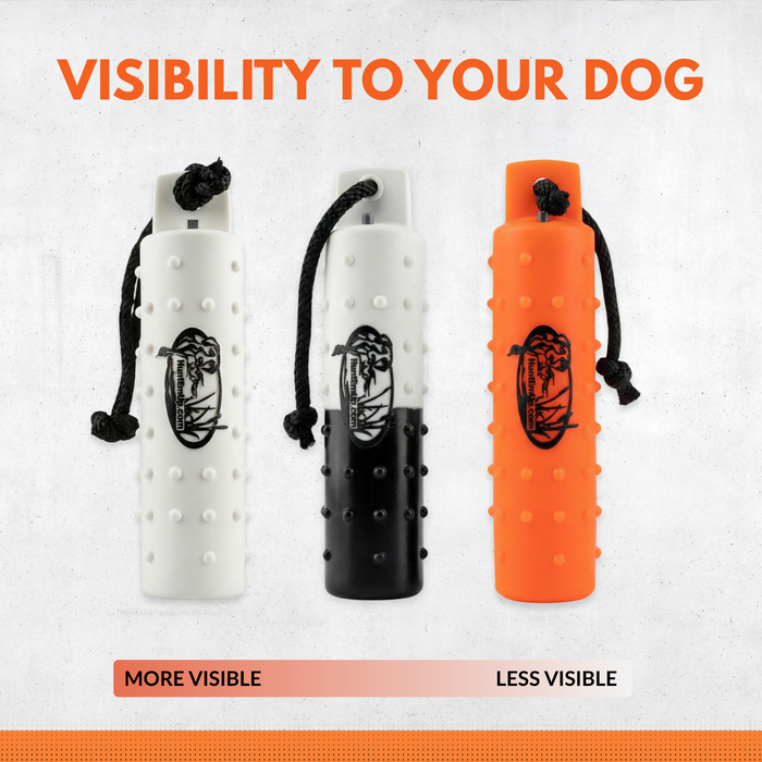 HuntEmUp Hunting Dog Essentials Training Kit | Mourning Dove Dummy, 6pk Black & White Valved Plastic Training Bumpers & Mesh Retriever Bumper Bag
