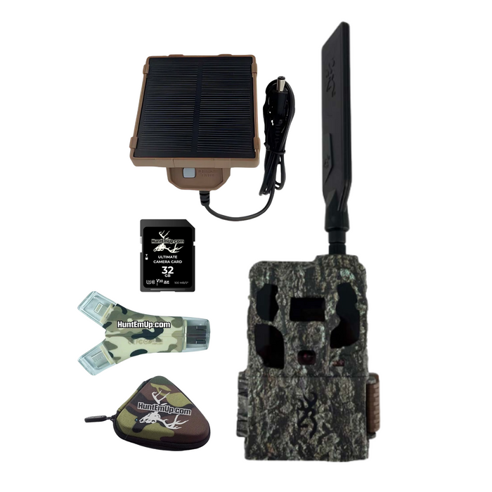 Browning Defender Pro Scout Max AI with Browning Solar Battery Pack + HuntEmUp 32GB SD Card and High-Speed card reader with case Browning Trail Camera Bundle