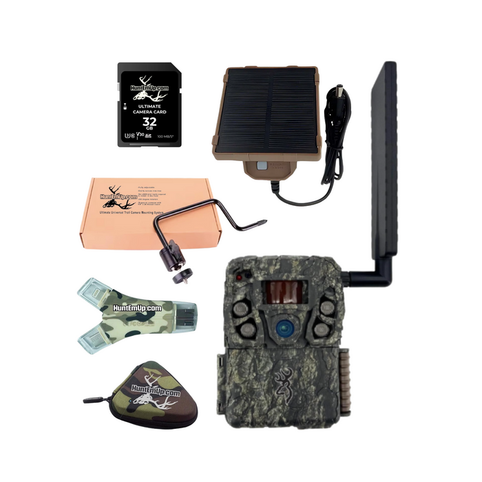 Browning Defender Vision Pro AI Trail Camera Bundle with Micro Solar Panel, HuntEmUp Mount, 32GB SD Card & Card Reader with case