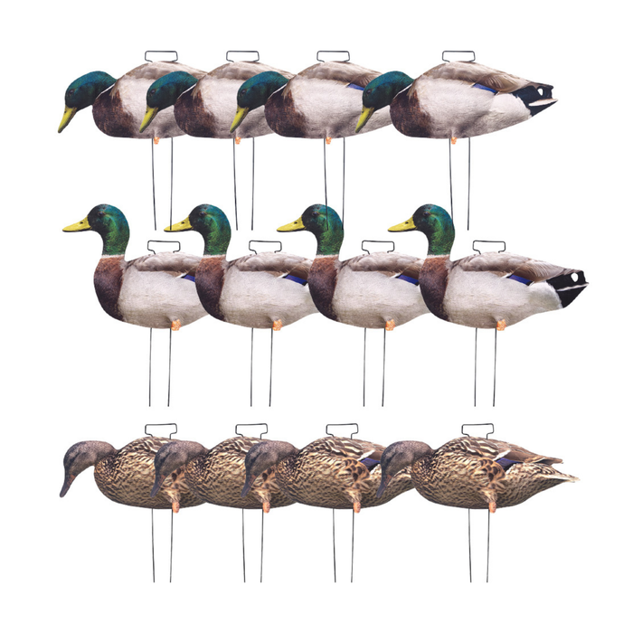 HuntEmUp Duck Silhouette Decoys | Flocked & Classic Matte Options | 12-Pack Duck Hunting Decoys with Heavy-Duty Ground Stakes