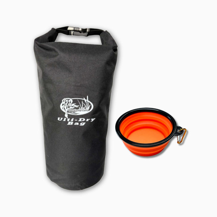 HuntEmUp 20lb ulti dry bag with collapsable bowl - travel, hiking, camping, pet supplies