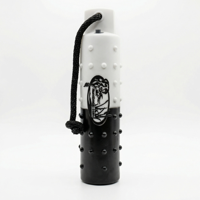 HuntEmUp 3inch large flasher black and white training bumper with knobby texture and throw rope
