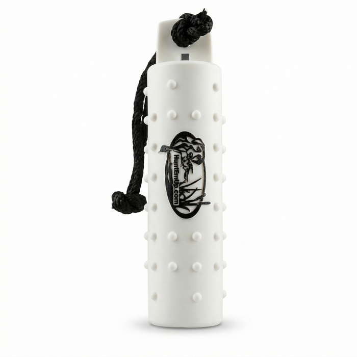 HuntEmUp 3inch large white knobby training bumper with valve and throw rope