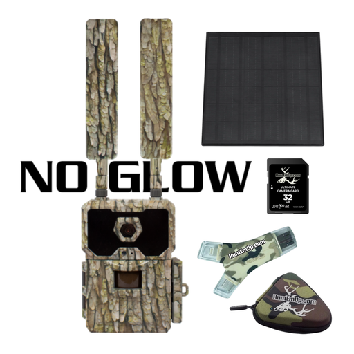 WiseEye DC-2 trail camera with solar panel, HuntEmUp 32GB SD Card, High Speed multi port card reader, and protective case