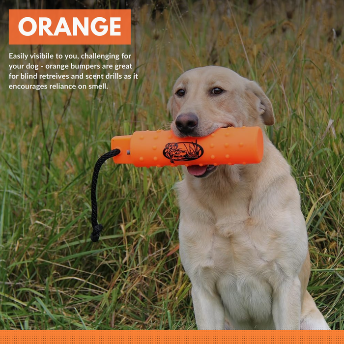 HuntEmUp orange retrieving bumper. large and standard