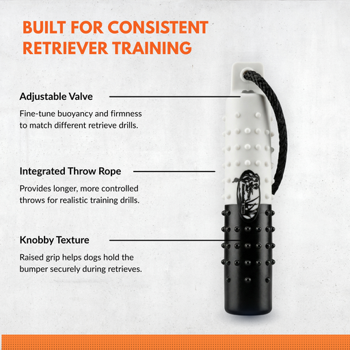 HuntEmUp flasher black and white 2inch bumper with knobby texture, throw ropes, and valve