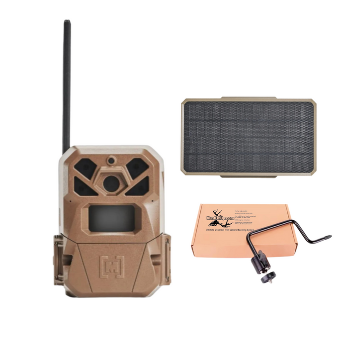Moultrie Edge 2 Trail Camera Solar Bundle and HuntEmUp Universal Trail Camera Mount
