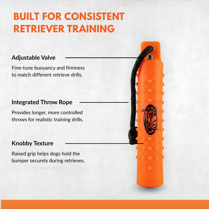 HuntEmUp 2inch orange standard valved, kmobby texture with throw rope
