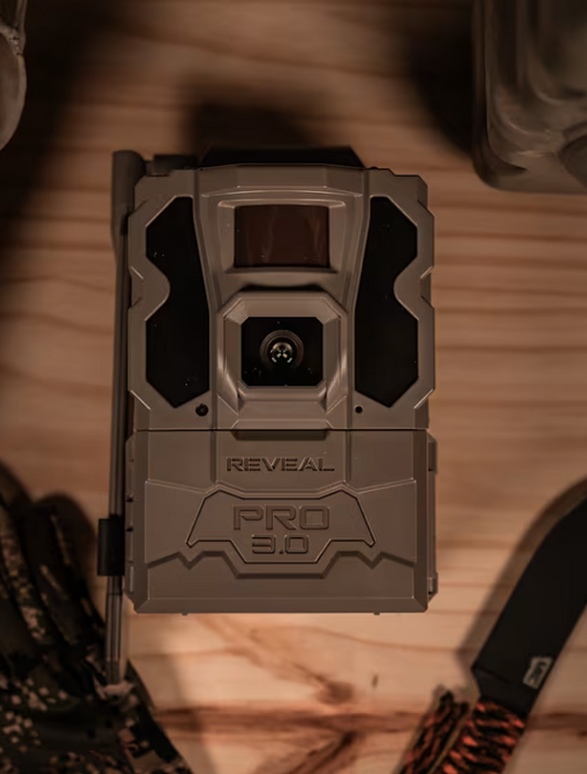 Tactacam Reveal PRO 3.0 Trail Camera with Folding Solar Panel, HEU 32GB SD Card, Reader with Case & Cleaning Cloth – HuntEmUp Solar Bundle