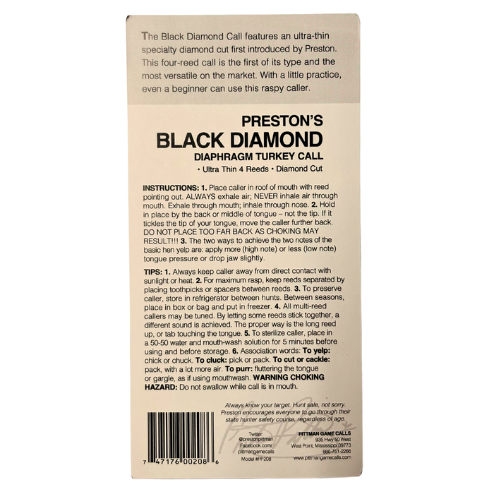 Pittman Black Diamond Diaphragm Turkey Call