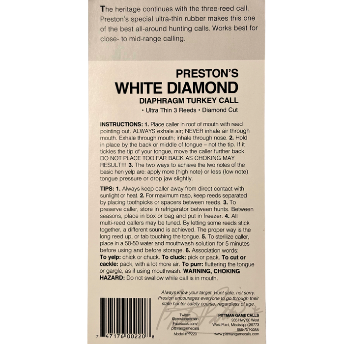 Pittman White Diamond Diaphragm Turkey Call