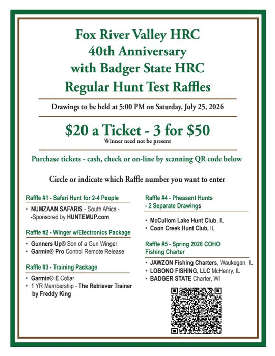 Fox River Valley HRC 40th Anniversary with Badger State HRC Regular Hunt Raffle Tickets