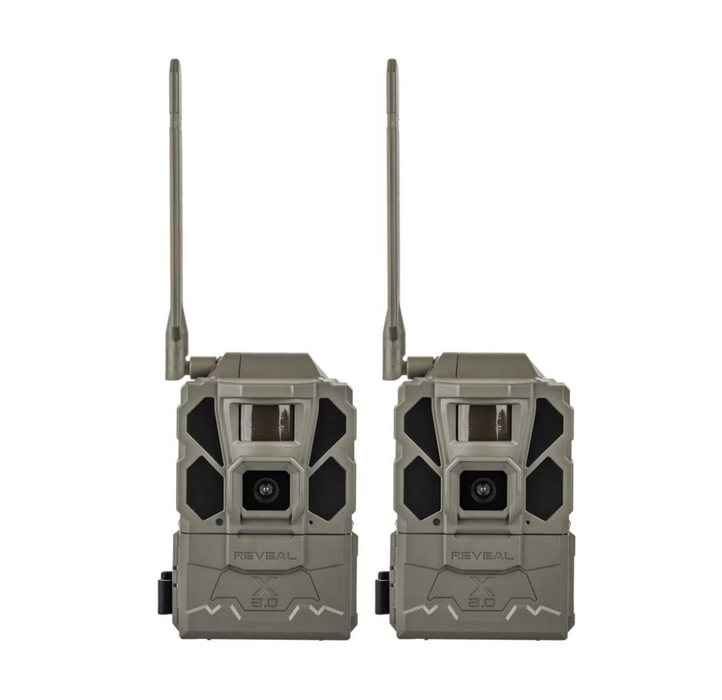 Tactacam Reveal X 3.0 Cellular Trail Camera 2-Pack with HuntEmUp 32GB SD Cards, Card Reader with case & Cleaning Cloth – HuntEmUp Bundle