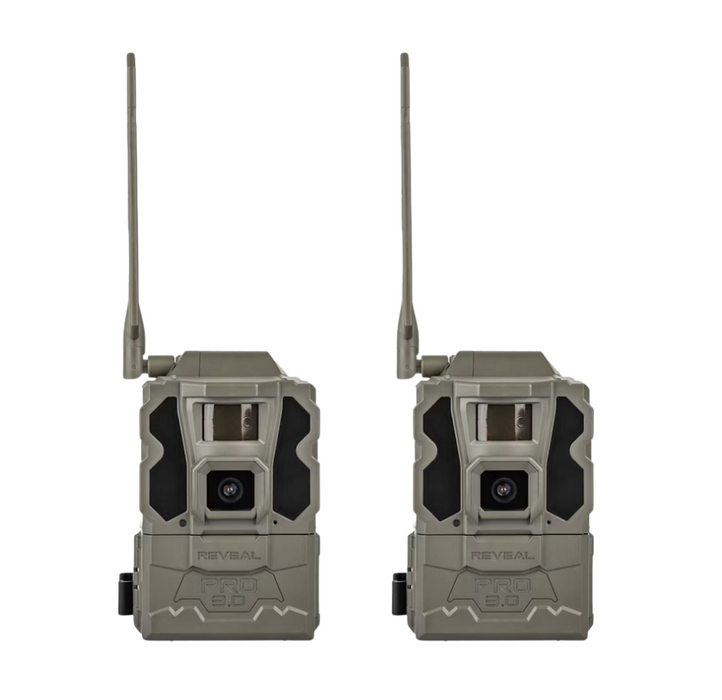Tactacam Reveal Pro 3.0 Cellular Trail Camera 2-Pack with HuntEmUp 32GB SD Cards, Card Reader with case & Cleaning Cloth