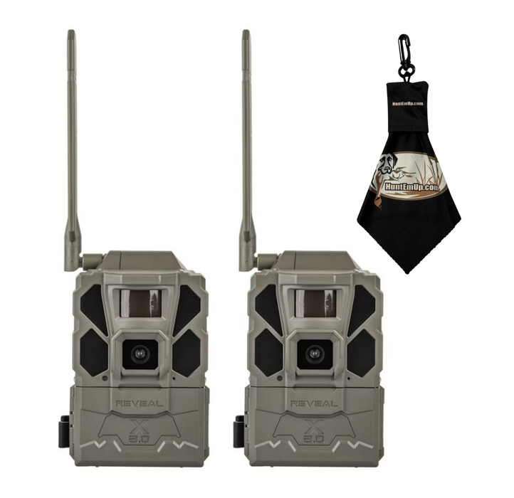 Reveal X 3.0 Bundle - Tactacam Reveal X 3.0 Cellular Trail Camera 2-Pack with GPS, Low-Glow IR & Cleaning Cloth – Dual Sim Game Cameras