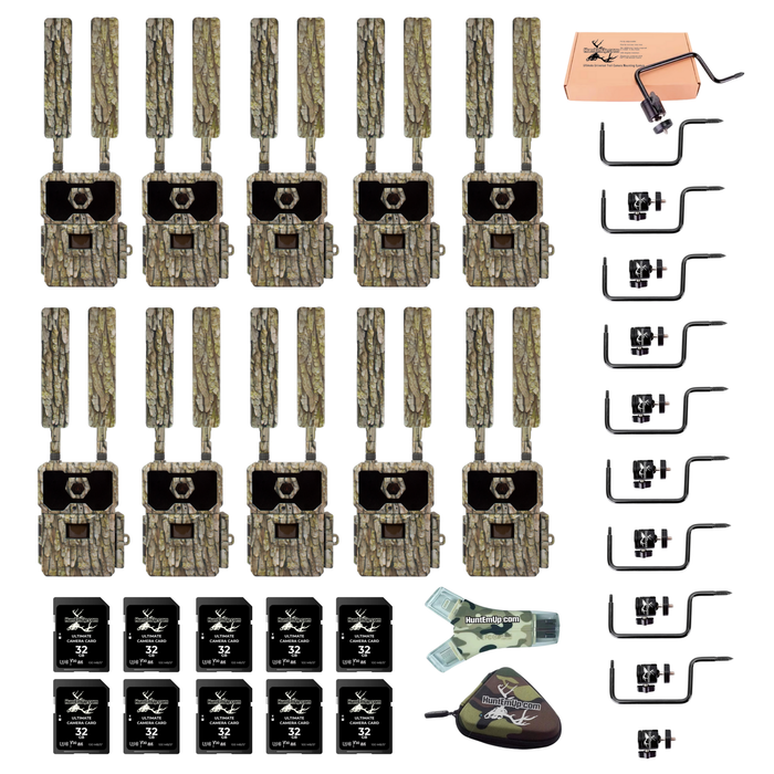 HuntEmUp 10pk Wiseeye DC2 trail camera bundle with mounts