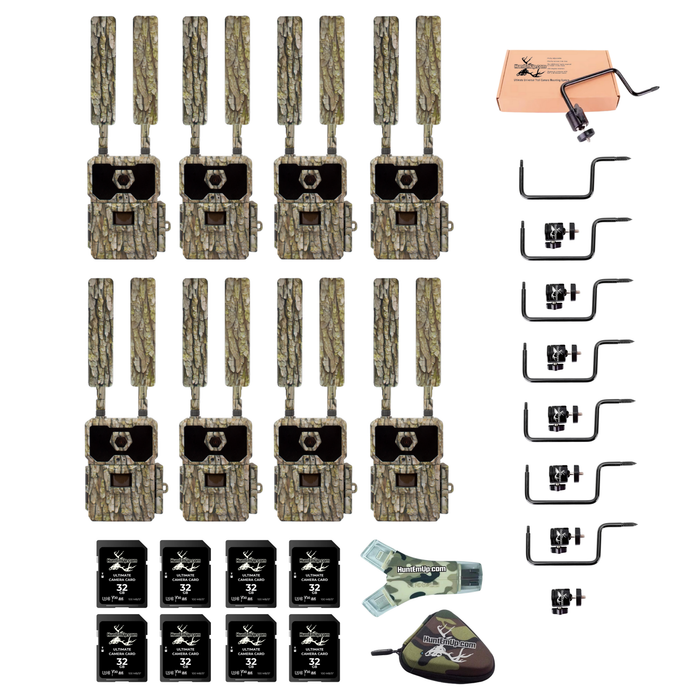 HuntEmUp DC2 WiseEye trail camera 8pk bundle with mounting system and accessories