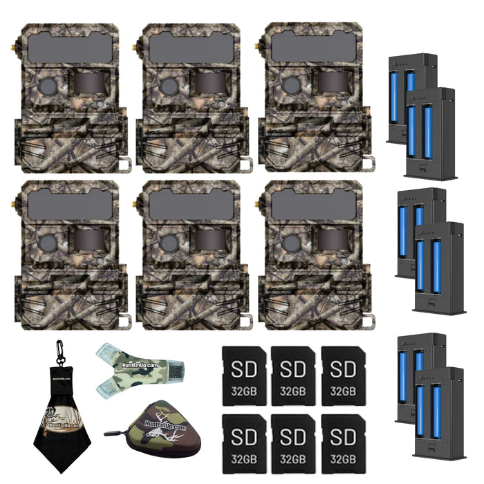 yellowstone.ai Y2 trail camera power bundle 6 pack with rechargeable lithium battery, sd card, mounting strap, card reader, case, and microfiber cleaning cloth