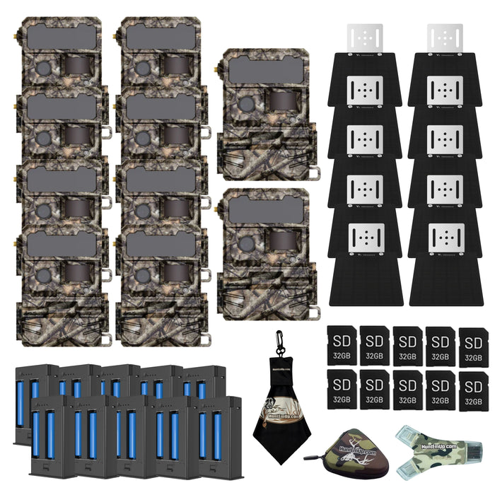 yellowstone.ai solar power bundle 10 pack with Y2 trail camera, solar panel, battery pack, card reader, case, microfiber cloth, and sd card