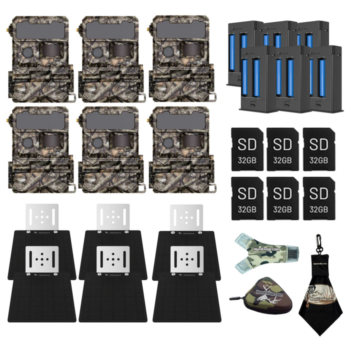 yellowstone.ai solar power bundle 6 pack with Y2 trail camera, solar panel, battery pack, card reader, case, microfiber cloth, and sd card