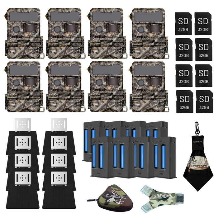 yellowstone.ai solar power bundle 8 pack with Y2 trail camera, solar panel, battery pack, card reader, case, microfiber cloth, and sd card