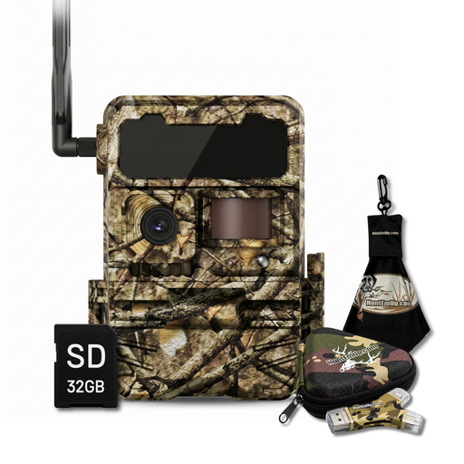 Y2 trail camera with sd card, HEU high speed card reader, protective zipper case, and microfiber cloth 