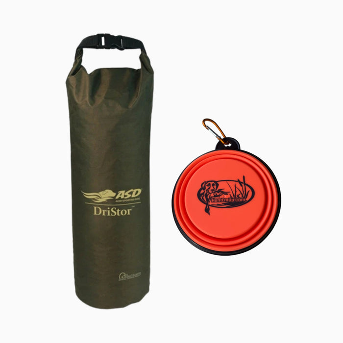 Avery DriStor Dog Food Storage Bag & HuntEmUp Collapsible Dog Bowl Bundle