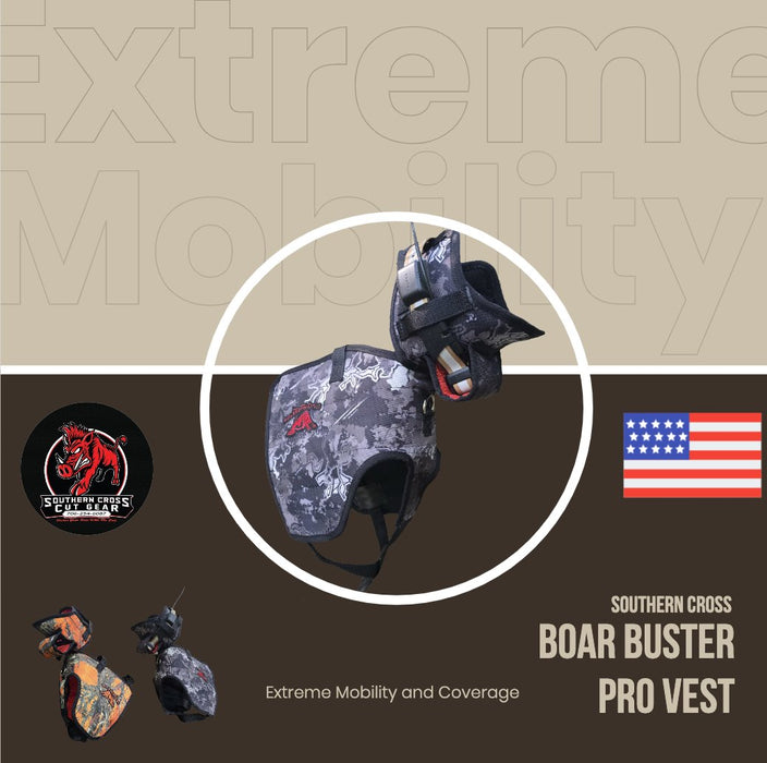 Boar Buster PRO Vest (Plate) –  Attached Collar, Extreme Mobility Hog Dog Vest