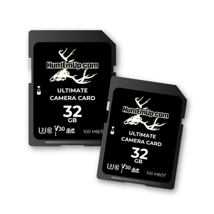 HuntEmUp 32GB Trail Camera SD Card 2 Pack - U3 Class 10 V30 100MB/s SDHC Memory Cards